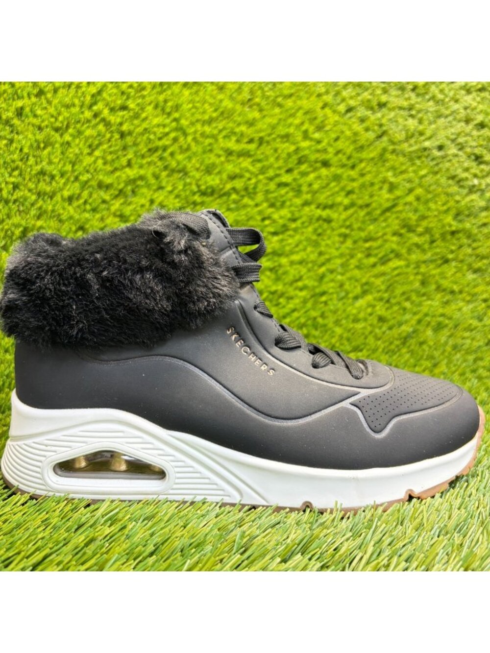 Skechers Uno Fall Air Girls Size 5Y Black White Outdoor Lace Up Winter Boots